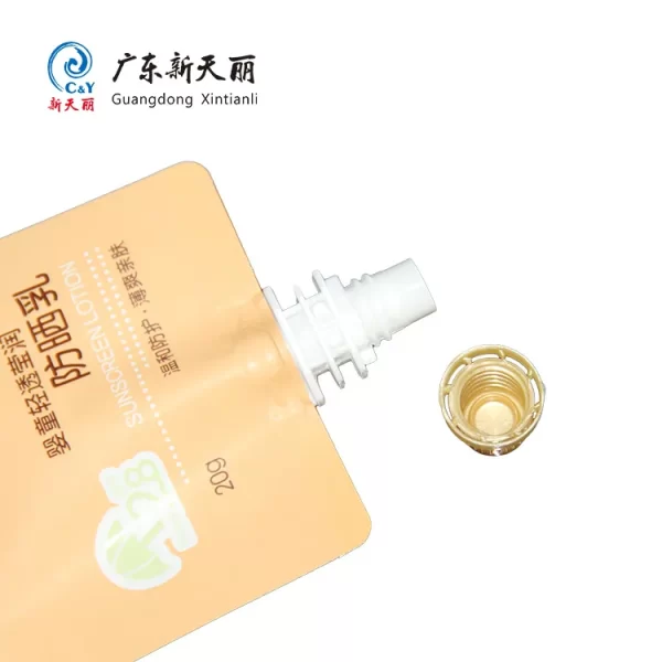 Custom Plastic Pouch With Spout and Hang Hole for Sunscreen-1