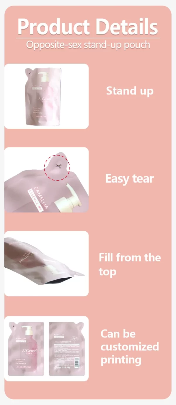 Wholesale Liquid Pouches, Custom Travel Shower Gel Packaging-3