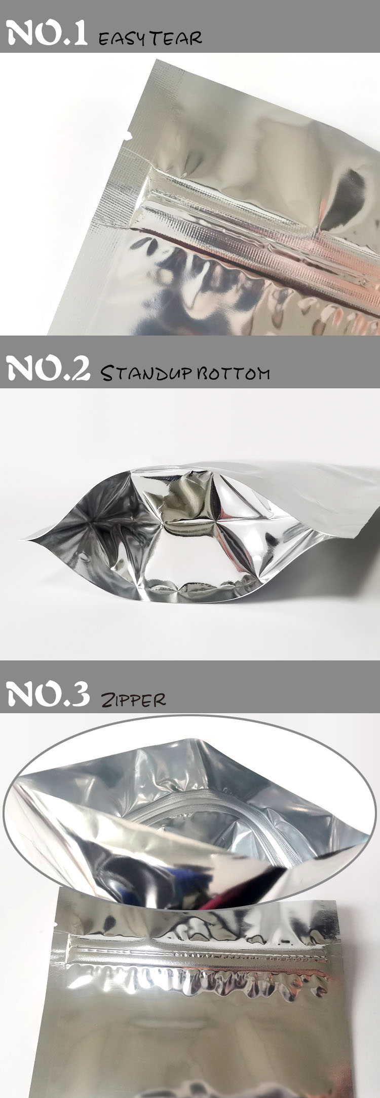 Food Grade Foil Pouches Bulk, Aluminum Stand Up Zipper Pouch