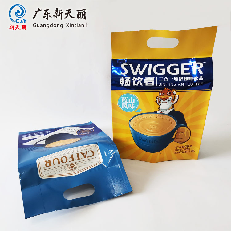 Instant Coffee Custom Printed Gusseted Bags With Handle Hole