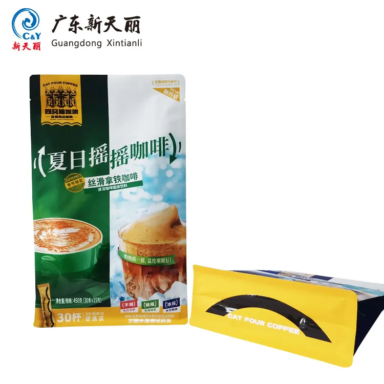 Пользовательские печати кофе мешки, растворимый кофе плоский дно пакеты