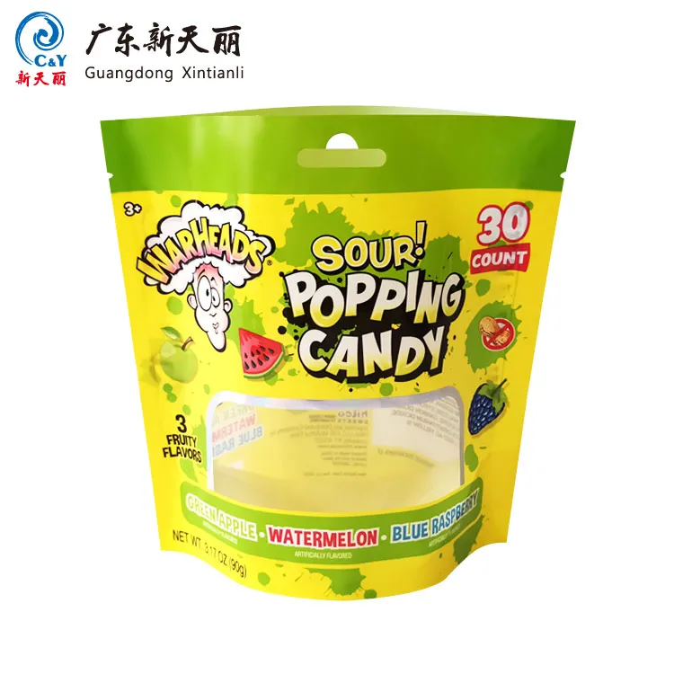 Custom Doypack With Window Design For Candy Packaging