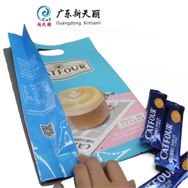 Pochette à soufflet personnalisée avec trou de poignée pour le café instantané