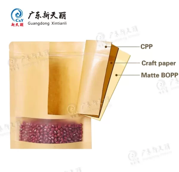 Food-Grade Kraft Stand Up Pouches Wholesale with Window
