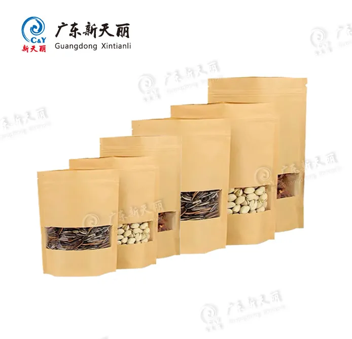 Food-Grade Kraft Stand Up Pouches Wholesale with Window